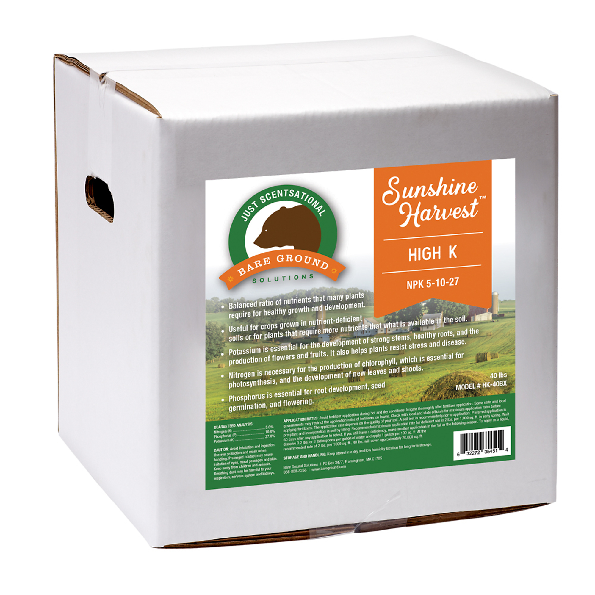 Just Scentsational, High K NPK 5-10-27 40lb box, Max. Coverage Area 20000 ft², Capacity 40 lb, Model# HK-40BX